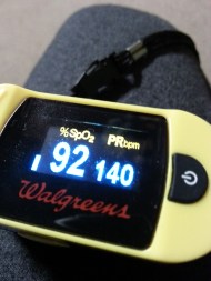 I inherited this O2 meter from my mother. It's fun to put this thing on at the end of a workout.